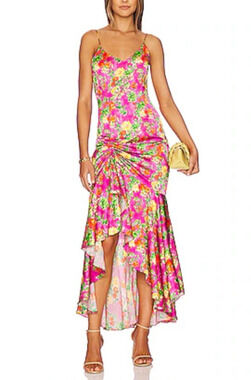 Caroline Constas Holland Asymmetrical Dress Pink Summer Floral Silk Blend Size L